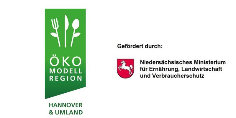 Ein Logo, auf dem "Ökomodellregion" steht. Und der Zusatz "Niedersächsisches Ministerium für Ernährung, Landwirtschaft und Verbraucherschutz". Dazu das Logo vom Land Niedersachsen.